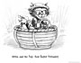 Runt Farm series illustration, kitten and the peep in a basket